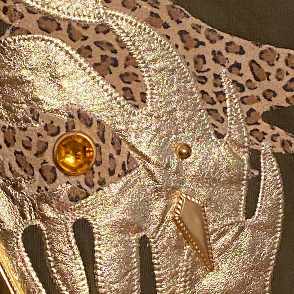 PHILIP NOEL Vintage 2-pc Leopard Print Applique Jewel and Metal Beading Size O/S - Picture 8 of 11